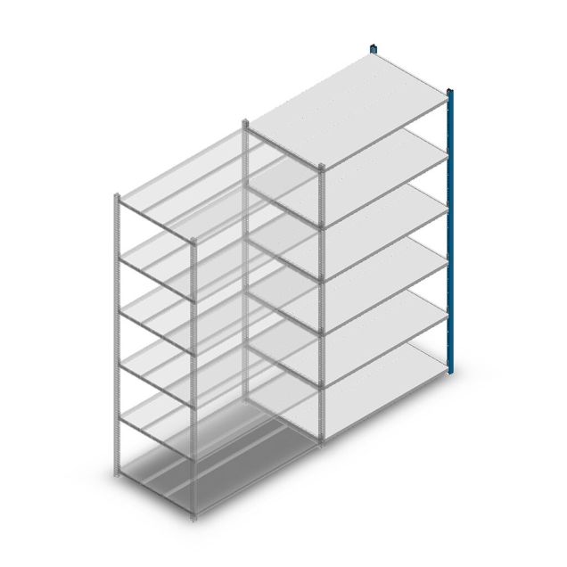 Legbordstelling Medium Duty 2000x1150x700mm (hxbxd) 6 niveaus blauw aanbouwsectie