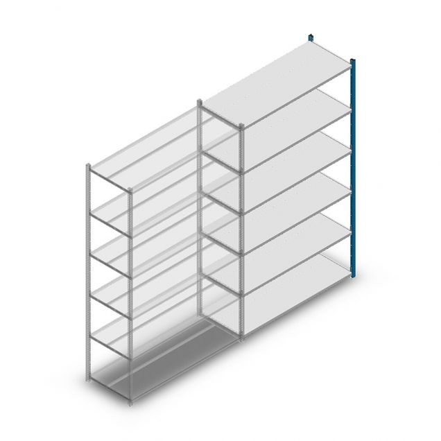 Legbordstelling Medium Duty 2000x1300x500mm (hxbxd) 6 niveaus blauw aanbouwsectie