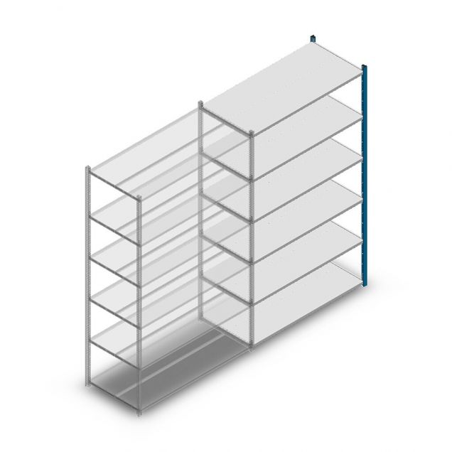 Legbordstelling Medium Duty 2000x1300x600mm (hxbxd) 6 niveaus blauw aanbouwsectie