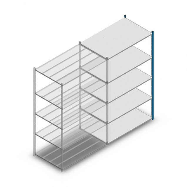 Legbordstelling Medium Duty 2200x1300x800mm (hxbxd) 5 niveaus blauw aanbouwsectie