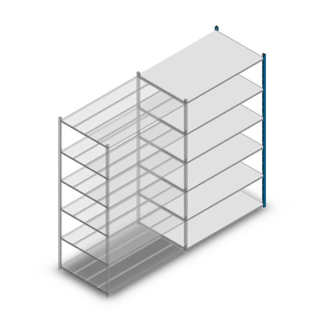 Legbordstelling Medium Duty 2200x1300x800mm (hxbxd) 6 niveaus blauw aanbouwsectie