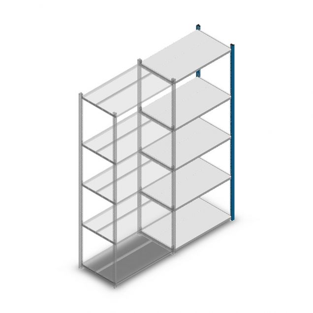 Legbordstelling Medium Duty 2200x850x500mm (hxbxd) 5 niveaus blauw aanbouwsectie