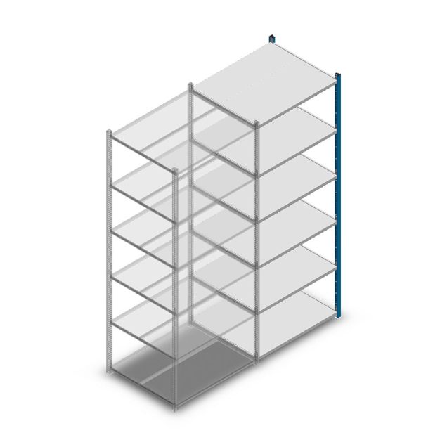 Legbordstelling Medium Duty 2200x850x700mm (hxbxd) 6 niveaus blauw aanbouwsectie