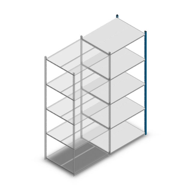 Legbordstelling Medium Duty 2500x1000x800mm (hxbxd) 5 niveaus blauw aanbouwsectie