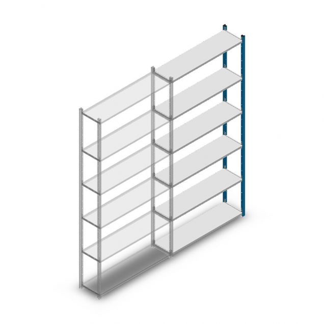 Legbordstelling Medium Duty 2500x1150x300mm (hxbxd) 6 niveaus blauw aanbouwsectie