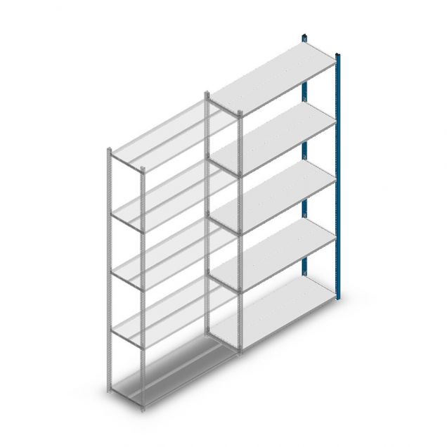 Legbordstelling Medium Duty 2500x1150x400mm (hxbxd) 5 niveaus blauw aanbouwsectie