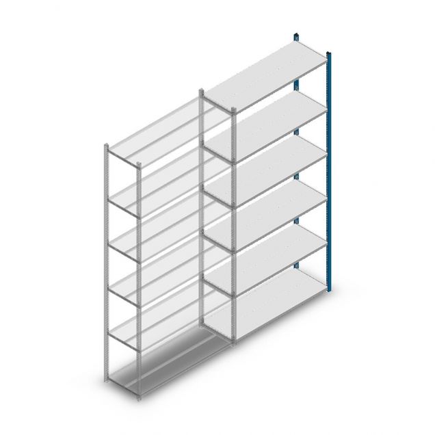 Legbordstelling Medium Duty 2500x1150x400mm (hxbxd) 6 niveaus blauw aanbouwsectie