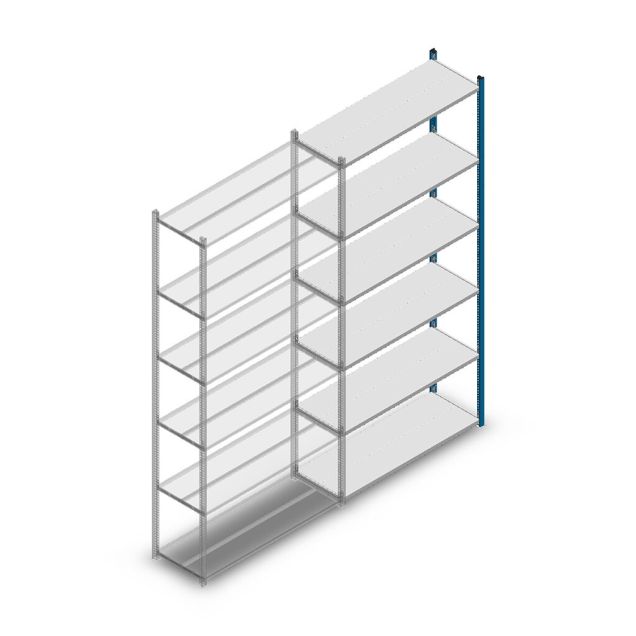 Legbordstelling Medium Duty 2500x1150x400mm (hxbxd) 6 niveaus blauw aanbouwsectie