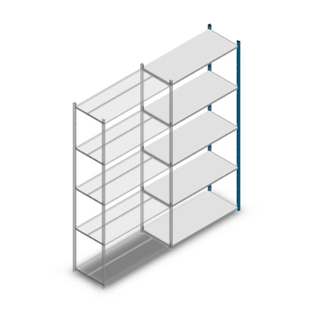 Legbordstelling Medium Duty 2500x1150x500mm (hxbxd) 5 niveaus blauw aanbouwsectie