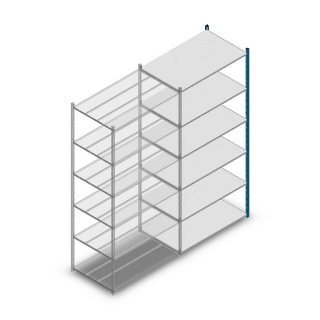 Legbordstelling Medium Duty 2500x1150x700mm (hxbxd) 6 niveaus blauw aanbouwsectie