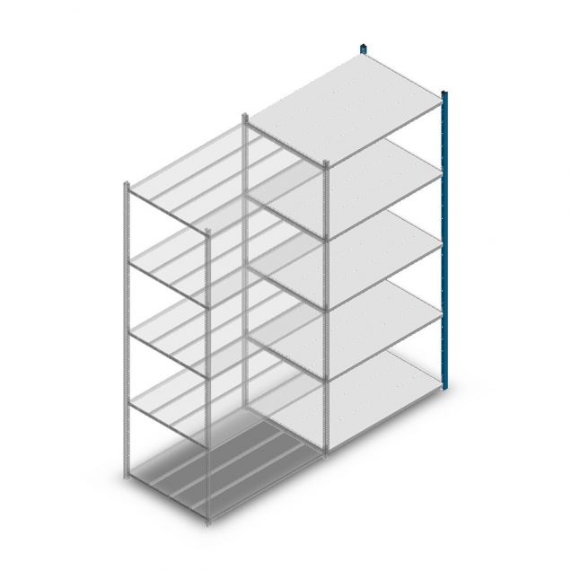 Legbordstelling Medium Duty 2500x1150x800mm (hxbxd) 5 niveaus blauw aanbouwsectie