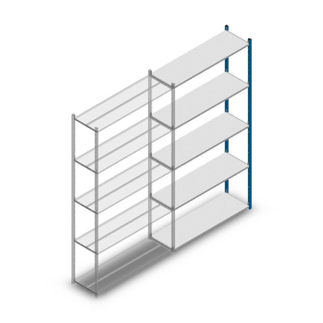 Legbordstelling Medium Duty 2500x1300x400mm (hxbxd) 5 niveaus blauw aanbouwsectie