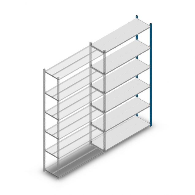 Legbordstelling Medium Duty 2500x1300x400mm (hxbxd) 6 niveaus blauw aanbouwsectie