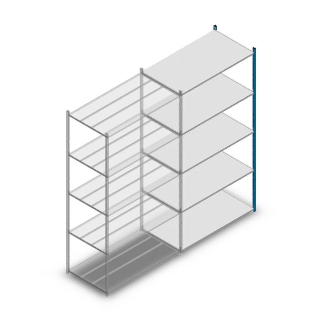 Legbordstelling Medium Duty 2500x1300x700mm (hxbxd) 5 niveaus blauw aanbouwsectie