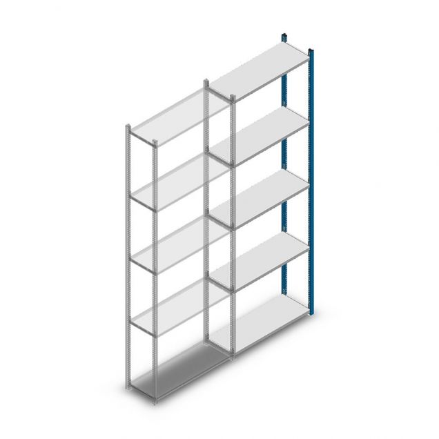 Legbordstelling Medium Duty 2500x850x300mm (hxbxd) 5 niveaus blauw aanbouwsectie