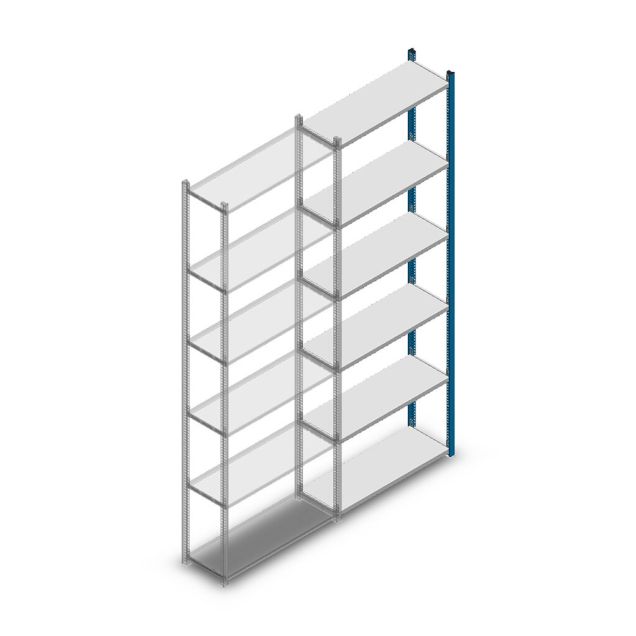 Legbordstelling Medium Duty 2500x850x300mm (hxbxd) 6 niveaus blauw aanbouwsectie