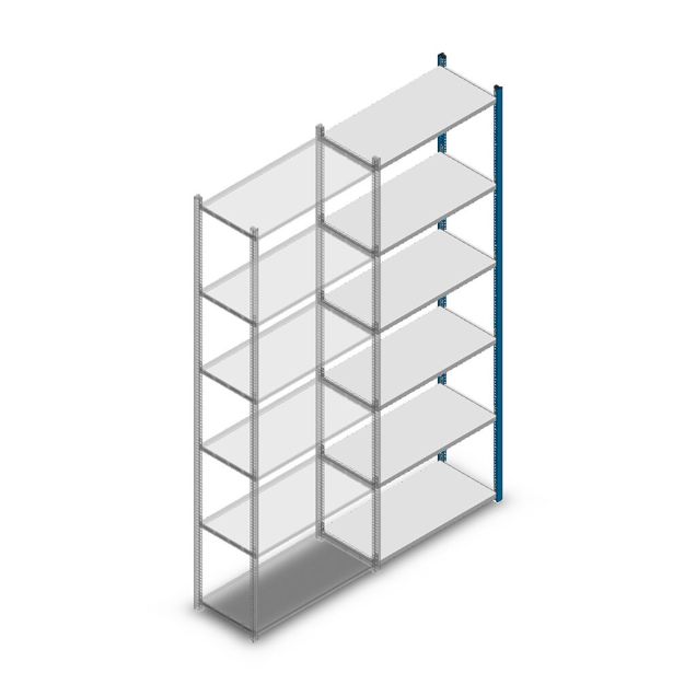 Legbordstelling Medium Duty 2500x850x400mm (hxbxd) 6 niveaus blauw aanbouwsectie