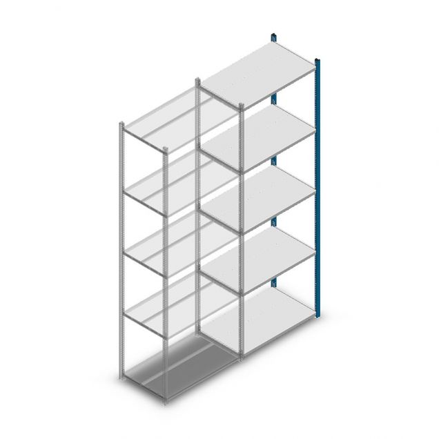 Legbordstelling Medium Duty 2500x850x500mm (hxbxd) 5 niveaus blauw aanbouwsectie