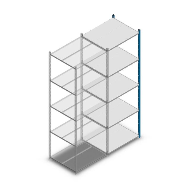 Legbordstelling Medium Duty 2500x850x700mm (hxbxd) 5 niveaus blauw aanbouwsectie