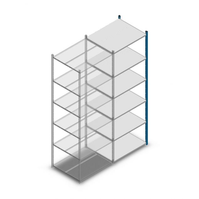Legbordstelling Medium Duty 2500x850x700mm (hxbxd) 6 niveaus blauw aanbouwsectie
