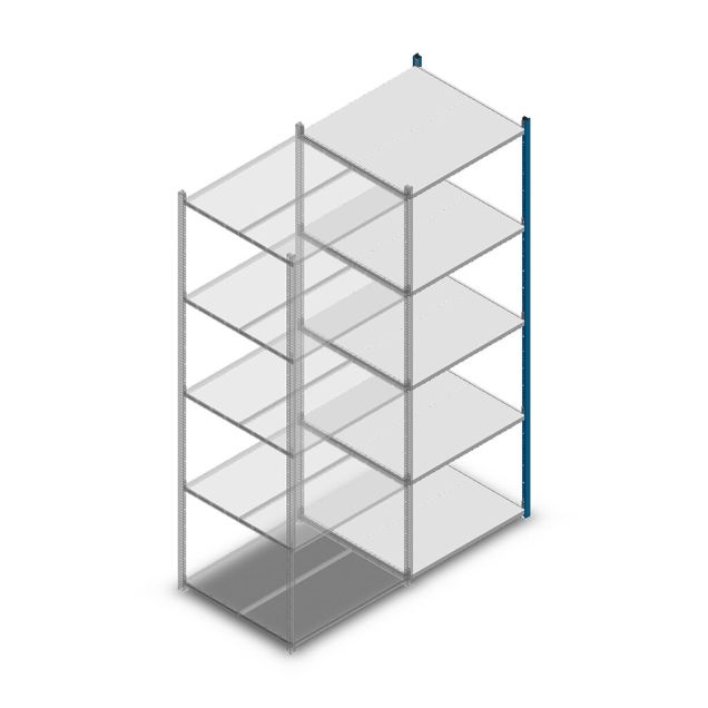 Legbordstelling Medium Duty 2500x850x800mm (hxbxd) 5 niveaus blauw aanbouwsectie