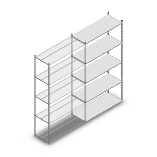 Legbordstelling Medium Duty 2500x1300x500mm (hxbxd) 5 niveaus verzinkt aanbouwsectie