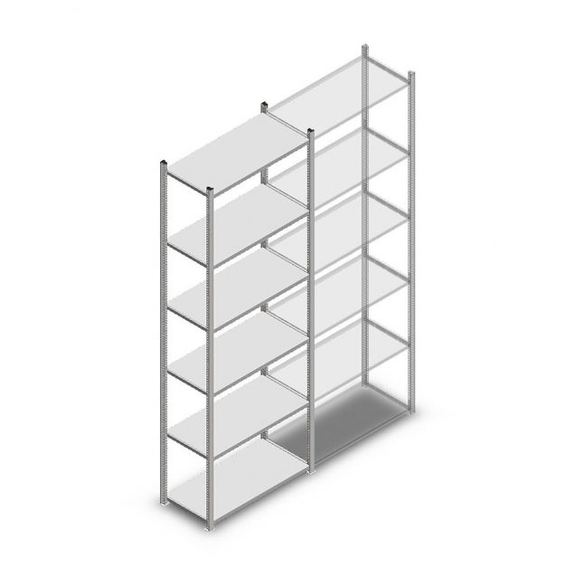 Legbordstelling Medium Duty 3000x850x400mm (hxbxd) 6 niveaus verzinkt beginsectie