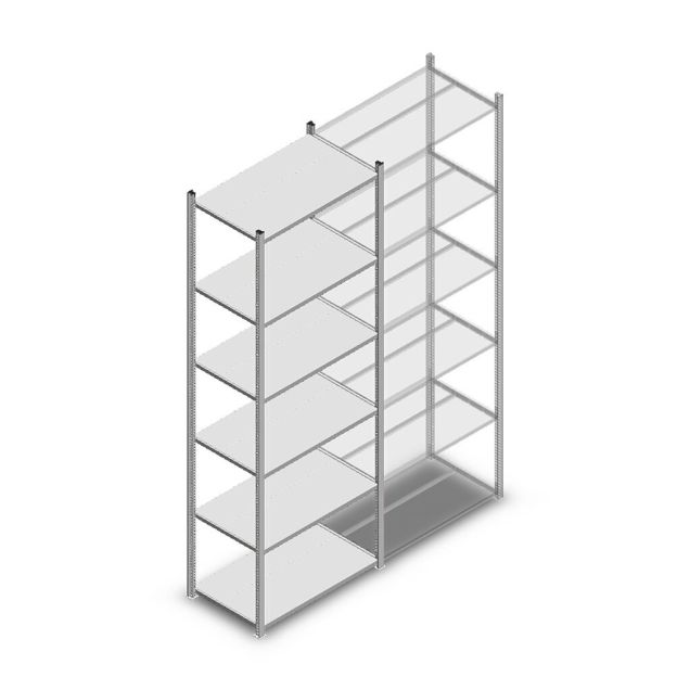 Legbordstelling Medium Duty 3000x850x500mm (hxbxd) 6 niveaus verzinkt beginsectie