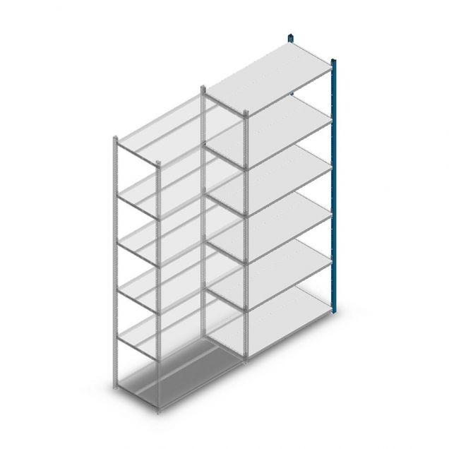 Legbordstelling Medium Duty 2500x1000x500 mm (hxbxd) 6 niveaus blauw aanbouwsectie