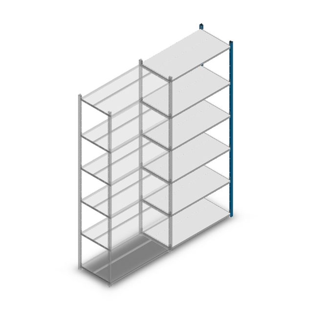 Legbordstelling Medium Duty 2500x1000x500 mm (hxbxd) 6 niveaus blauw aanbouwsectie