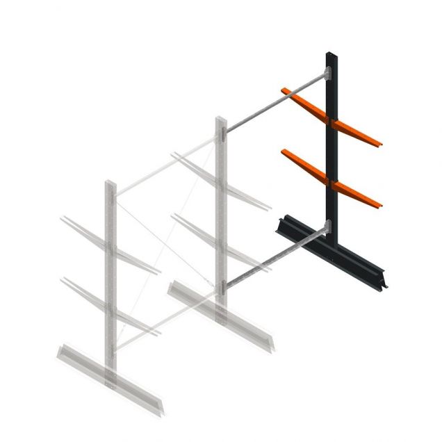 Lichte draagarmstelling dubbelzijdig 2000x1250x500 mm (hxbxd) 2 niveaus aanbouwsectie