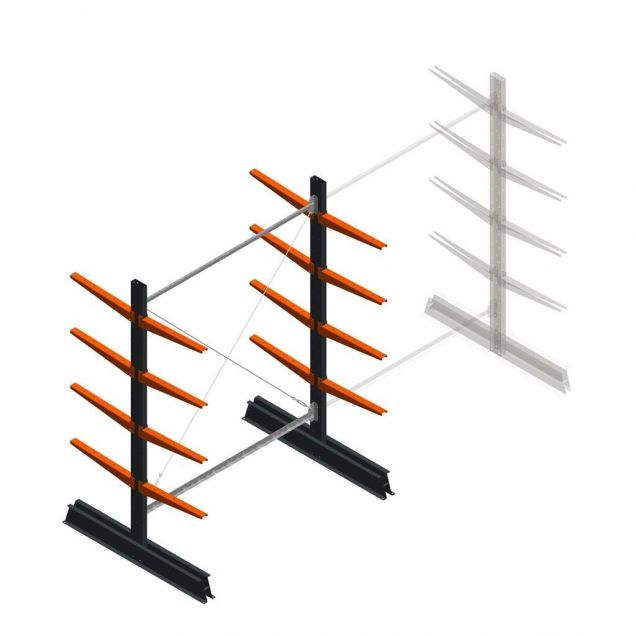 Lichte draagarmstelling dubbelzijdig 2000x1500x500 mm (hxbxd) 4 niveaus beginsectie
