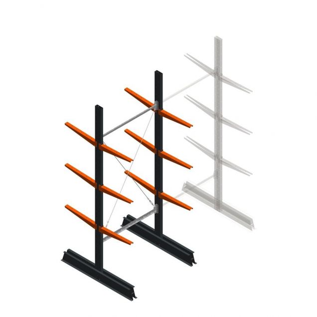 Lichte draagarmstelling dubbelzijdig 2500x1000x500 mm (hxbxd) 3 niveaus beginsectie