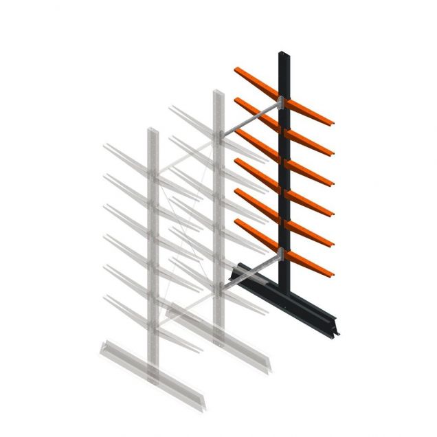 Lichte draagarmstelling dubbelzijdig 2500x750x500 mm (hxbxd) 6 niveaus aanbouwsectie