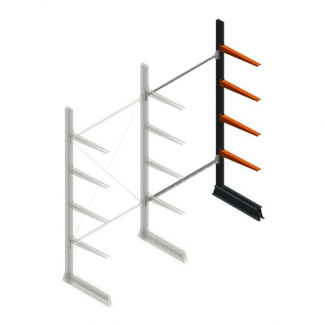 Lichte draagarmstelling enkelzijdig 2500x1250x600 mm (hxbxd) 4 niveaus aanbouwsectie
