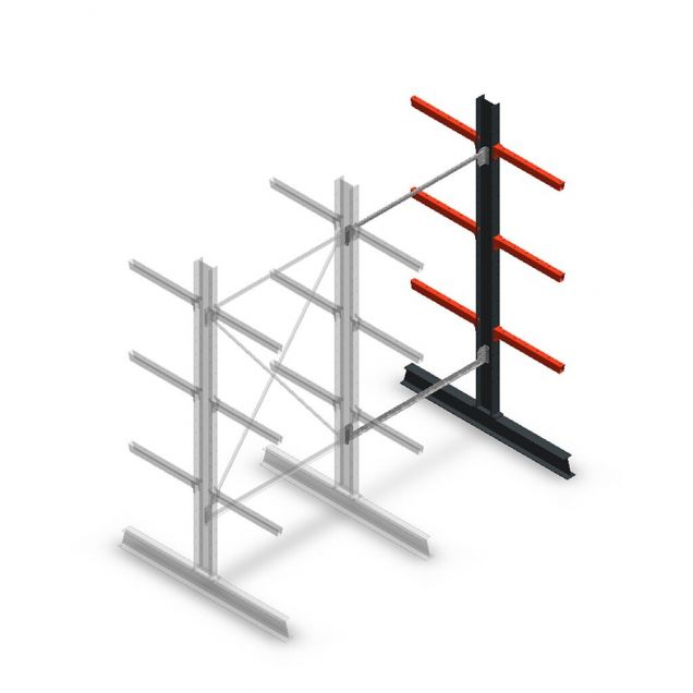 Medium draagarmstelling dubbelzijdig 2500x1250x600 mm (hxbxd) 3 niveaus aanbouwsectie