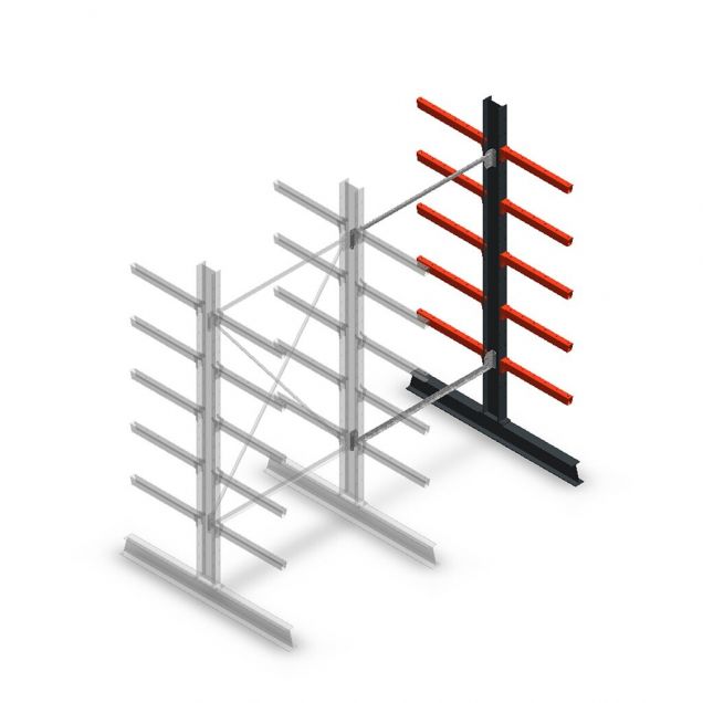 Medium draagarmstelling dubbelzijdig 2500x1250x600 mm (hxbxd) 5 niveaus aanbouwsectie