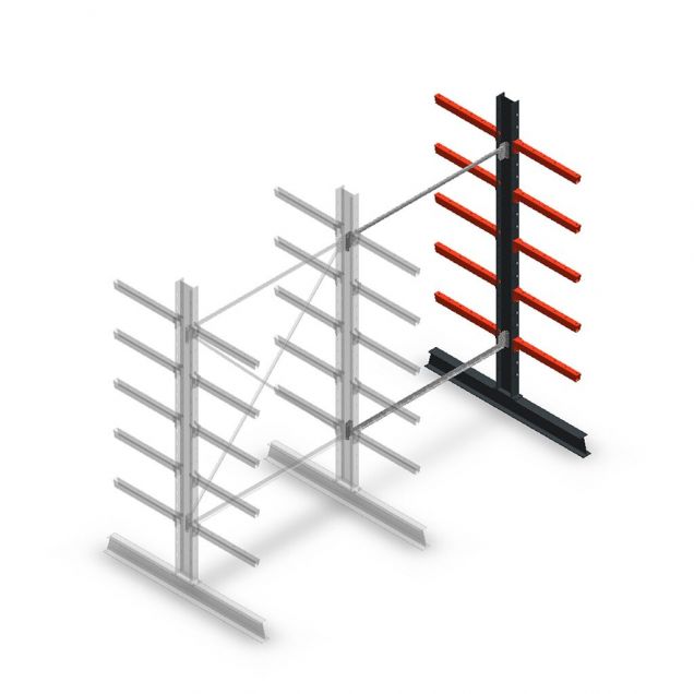 Medium draagarmstelling dubbelzijdig 2500x1500x600 mm (hxbxd) 5 niveaus aanbouwsectie