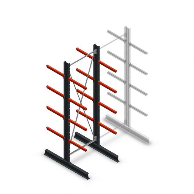 Medium draagarmstelling dubbelzijdig 3000x1000x600 mm (hxbxd) 4 niveaus beginsectie