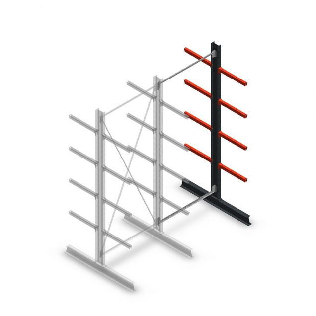 Medium draagarmstelling dubbelzijdig 3000x1250x600 mm (hxbxd) 4 niveaus aanbouwsectie