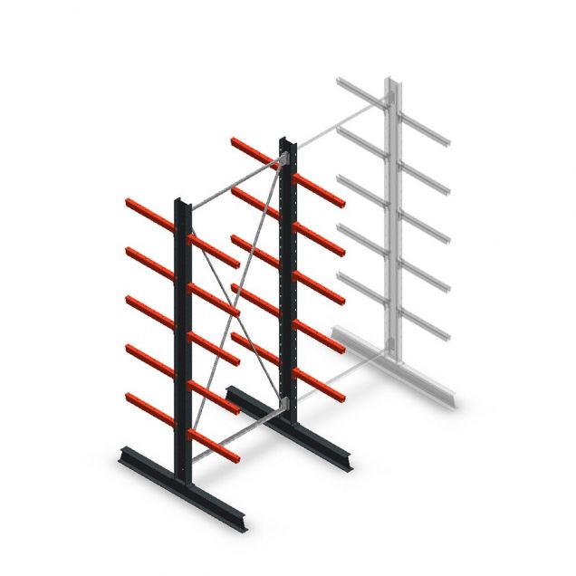 Medium draagarmstelling dubbelzijdig 3000x1250x600 mm (hxbxd) 5 niveaus beginsectie