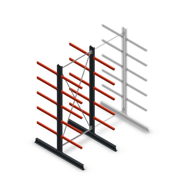 Medium draagarmstelling dubbelzijdig 3000x1250x800 mm (hxbxd) 5 niveaus beginsectie