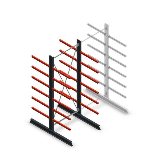Medium draagarmstelling dubbelzijdig 3000x1250x800 mm (hxbxd) 6 niveaus beginsectie