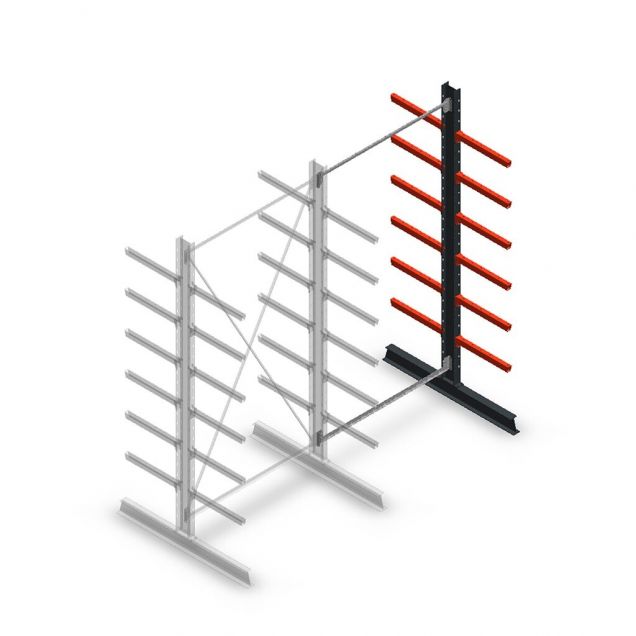Medium draagarmstelling dubbelzijdig 3000x1500x600 mm (hxbxd) 6 niveaus aanbouwsectie