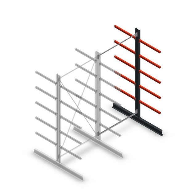 Medium draagarmstelling dubbelzijdig 3000x1500x800 mm (hxbxd) 5 niveaus aanbouwsectie