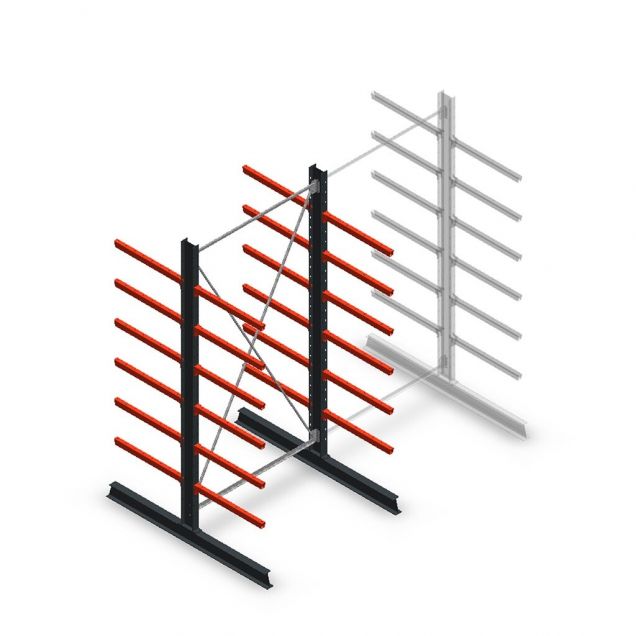 Medium draagarmstelling dubbelzijdig 3000x1500x800 mm (hxbxd) 6 niveaus beginsectie
