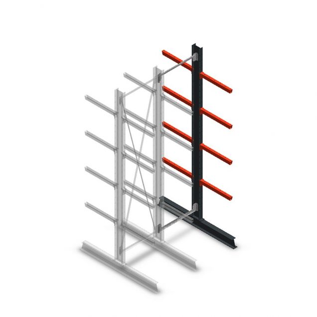 Medium draagarmstelling dubbelzijdig 3000x750x600 mm (hxbxd) 4 niveaus aanbouwsectie