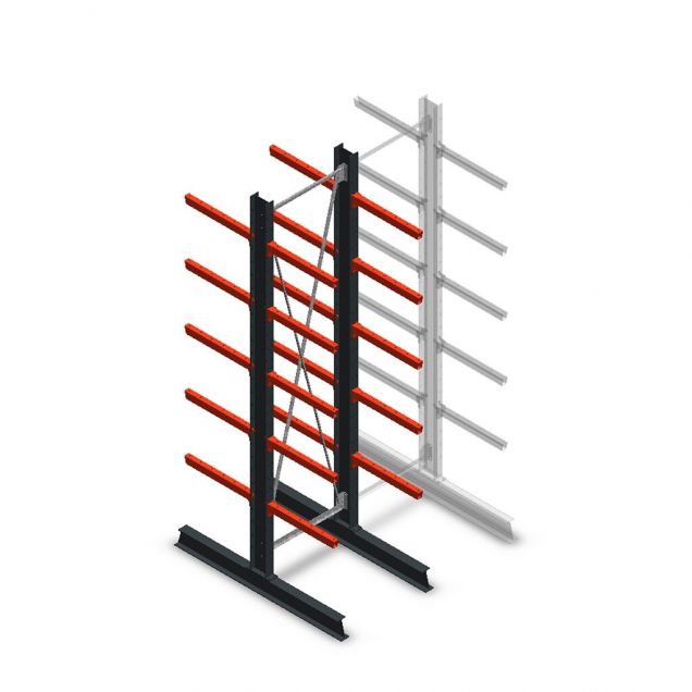 Medium draagarmstelling dubbelzijdig 3000x750x600 mm (hxbxd) 5 niveaus beginsectie