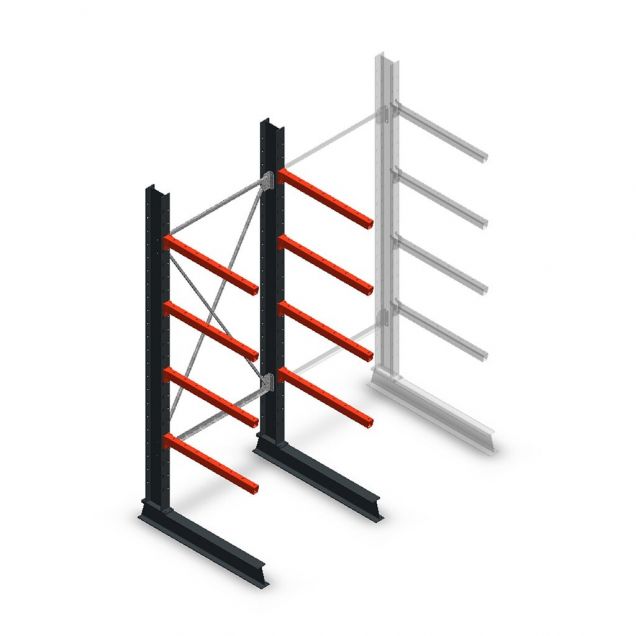 Medium draagarmstelling enkelzijdig 2500x1000x800 mm (hxbxd) 4 niveaus beginsectie