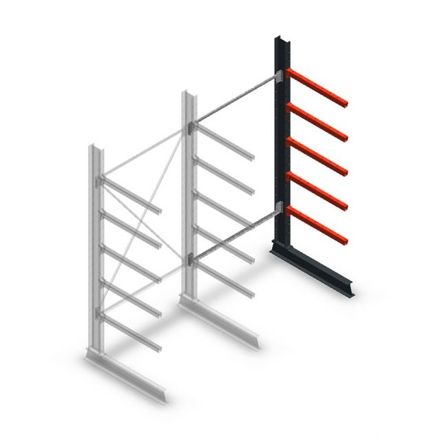 Medium draagarmstelling enkelzijdig 2500x1250x800 mm (hxbxd) 5 niveaus aanbouwsectie